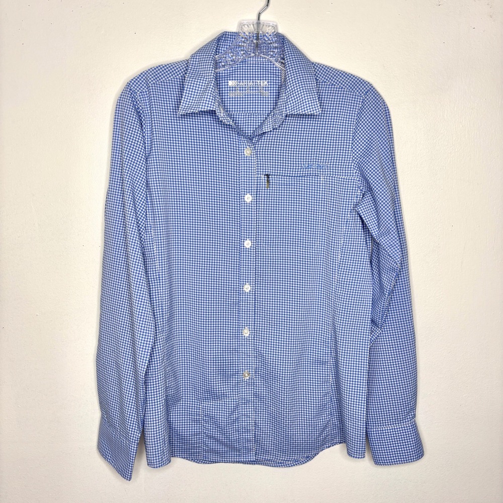 Ariat TEK Shirt Womens XS Blue Button Down Western Equestrian Preppy Casual